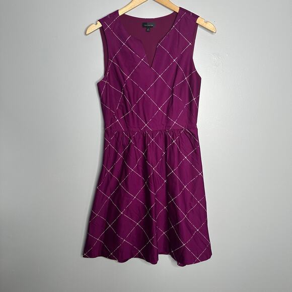 The Limited Women's Magenta White Cross Print Fit and Flare V-neck Dress 2‎ - Picture 1 of 8